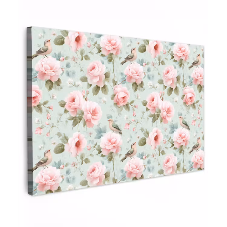 Rozen - Vogels - Pastel - Kleurrijk canvas 2cm klein 34 -z3d