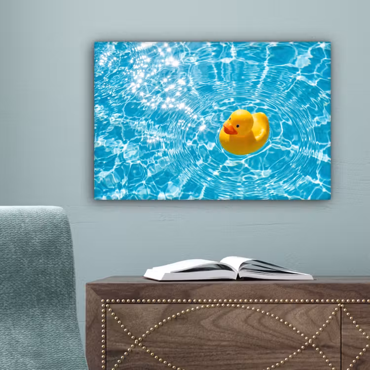 Badeend - Dobberen - Blauw canvas 2cm klein -sfeer4