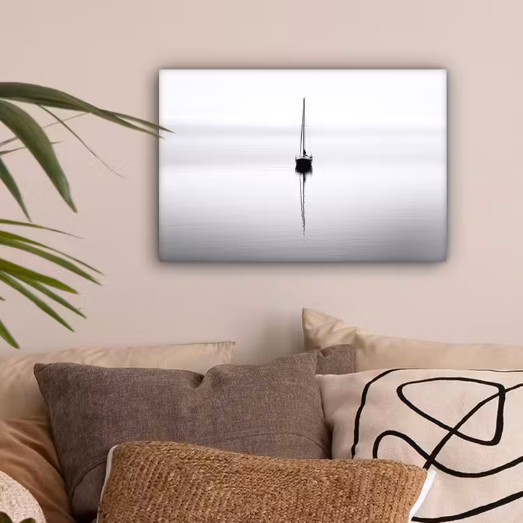 Zeilboot - Zwart - Water - Silhouet canvas 2cm klein -sfeer1