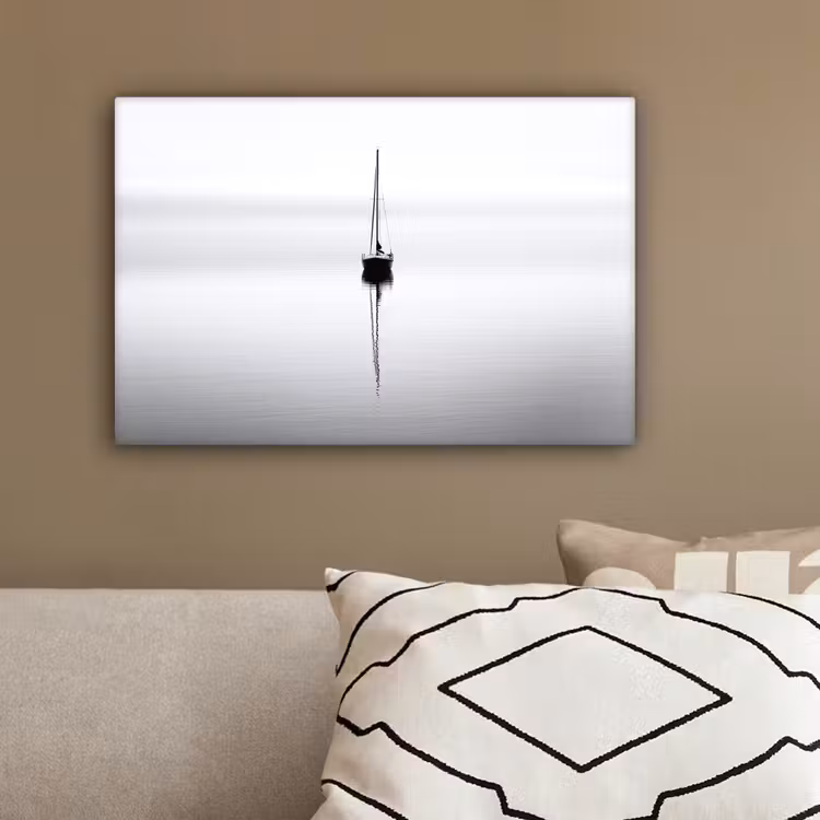 Zeilboot - Zwart - Water - Silhouet canvas 2cm klein -sfeer3