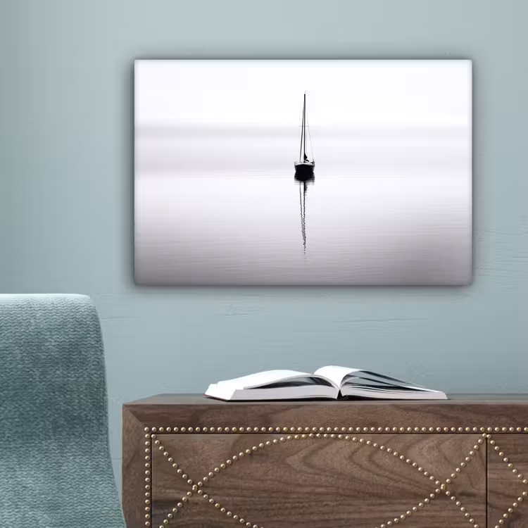 Zeilboot - Zwart - Water - Silhouet canvas 2cm klein -sfeer4