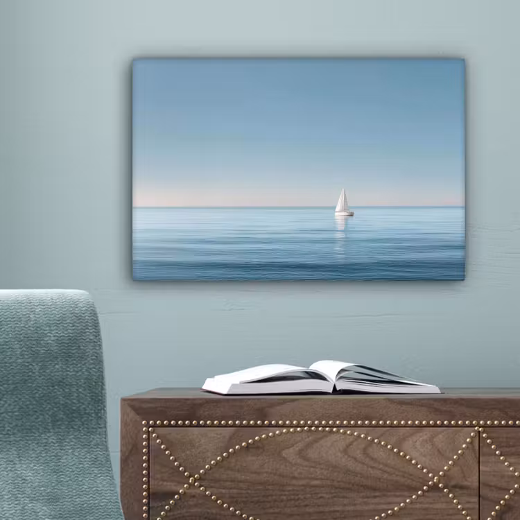 Zeilbootje - Kalme zee - Helderblauwe hemel canvas 2cm klein -sfeer4