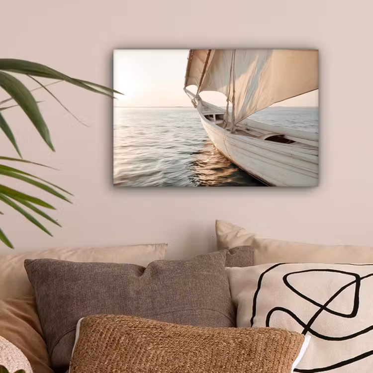 Zeilboot - Zee - Beige - Zon canvas 2cm klein -sfeer1