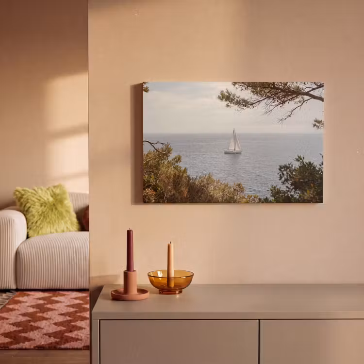 Canvas Print - Sailboat - trees - water - Zeilboot - bomen - water canvas 2cm klein