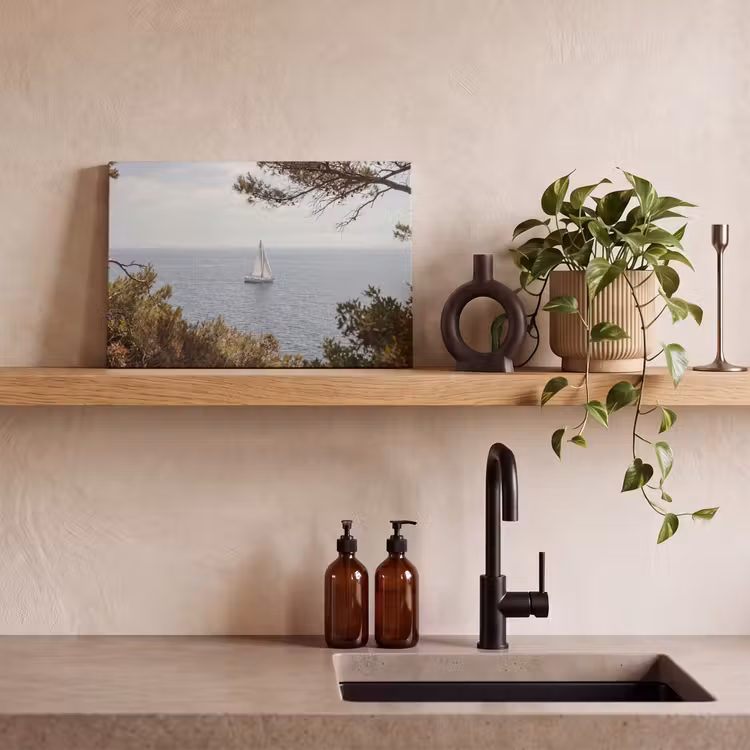 Canvas Print - Sailboat - trees - water - Zeilboot - bomen - water canvas 2cm klein