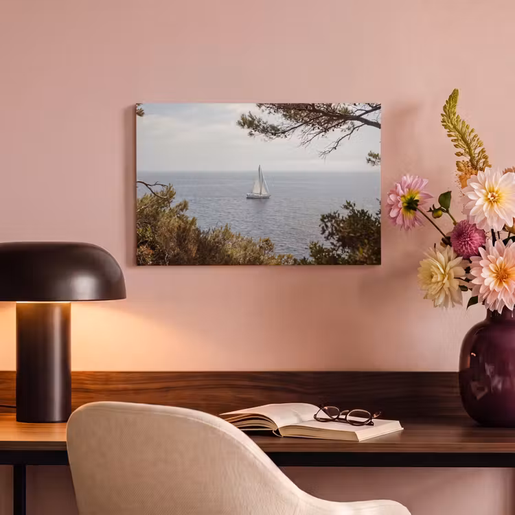 Canvas Print - Sailboat - trees - water - Zeilboot - bomen - water canvas 2cm klein
