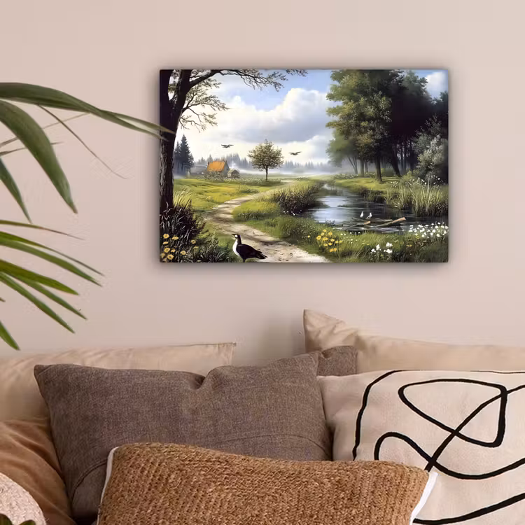 Zandpad - Groen landschap - Water canvas 2cm klein -sfeer1