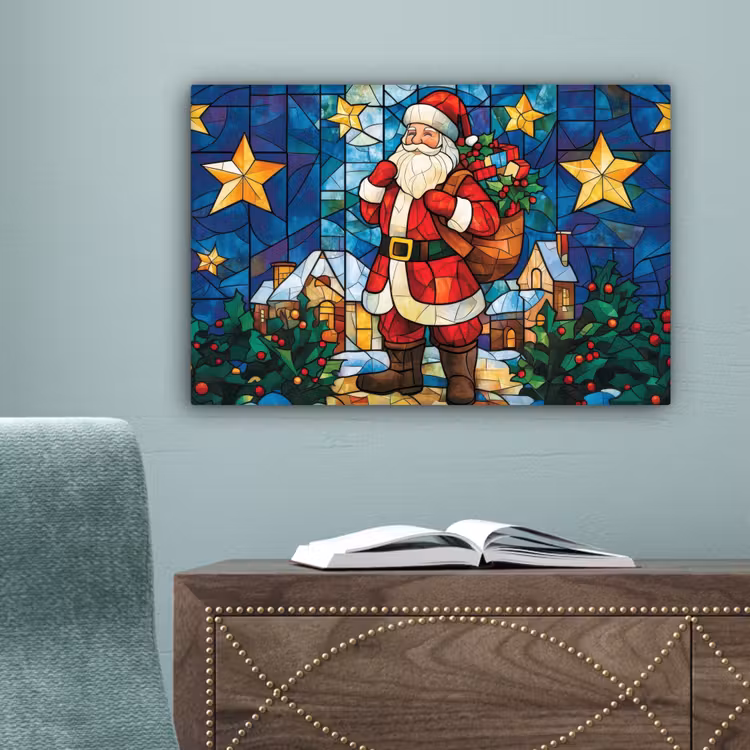 Kerstman - Glas - Kleurrijk canvas 2cm klein -sfeer4