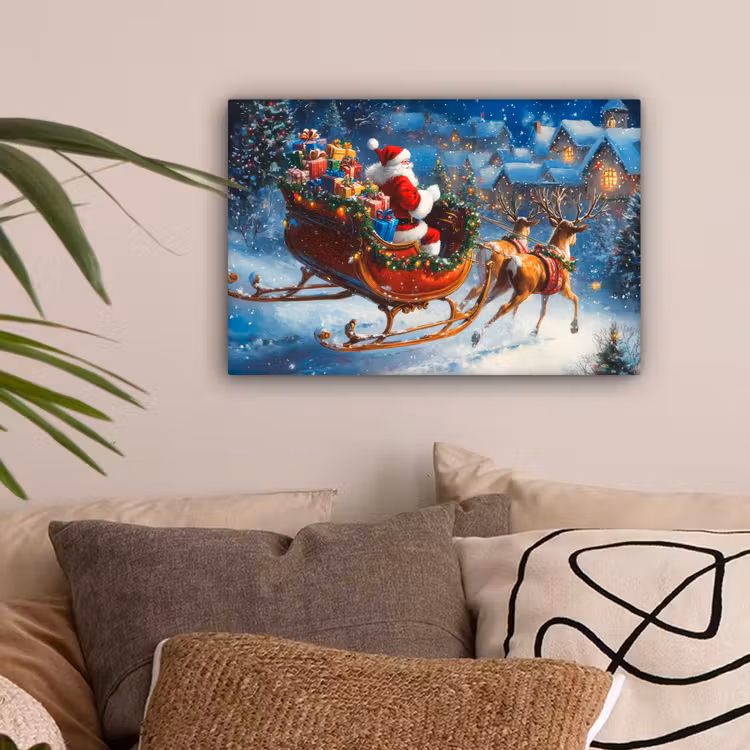 Kerstman - Rendier - Kerst - Sneeuw canvas 2cm klein -sfeer1