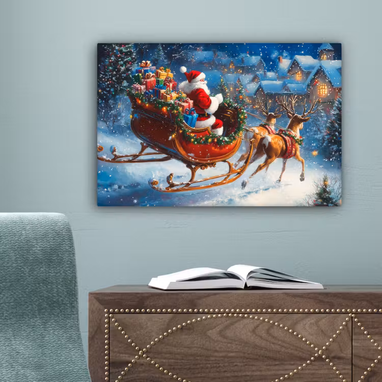 Kerstman - Rendier - Kerst - Sneeuw canvas 2cm klein -sfeer4