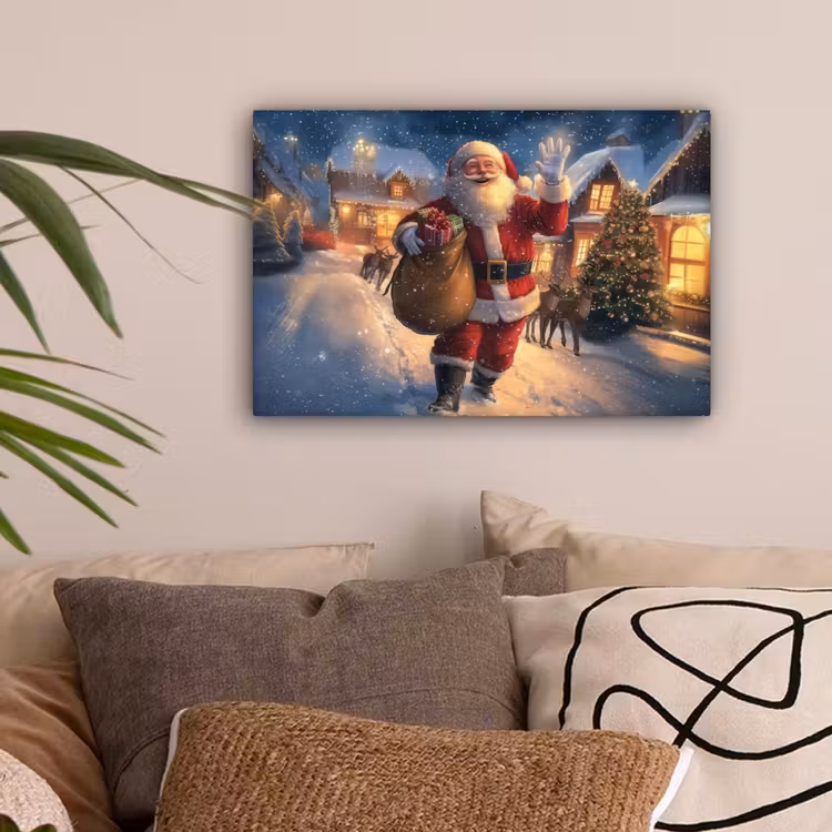 Kerstman - Dorp - Hert - Donker canvas 2cm klein -sfeer1