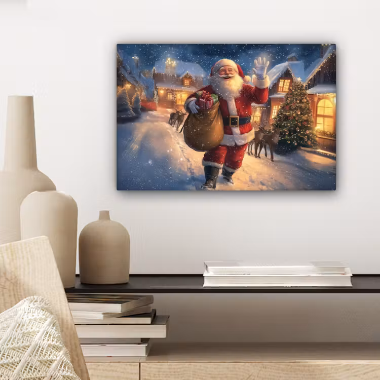 Kerstman - Dorp - Hert - Donker canvas 2cm klein -sfeer6