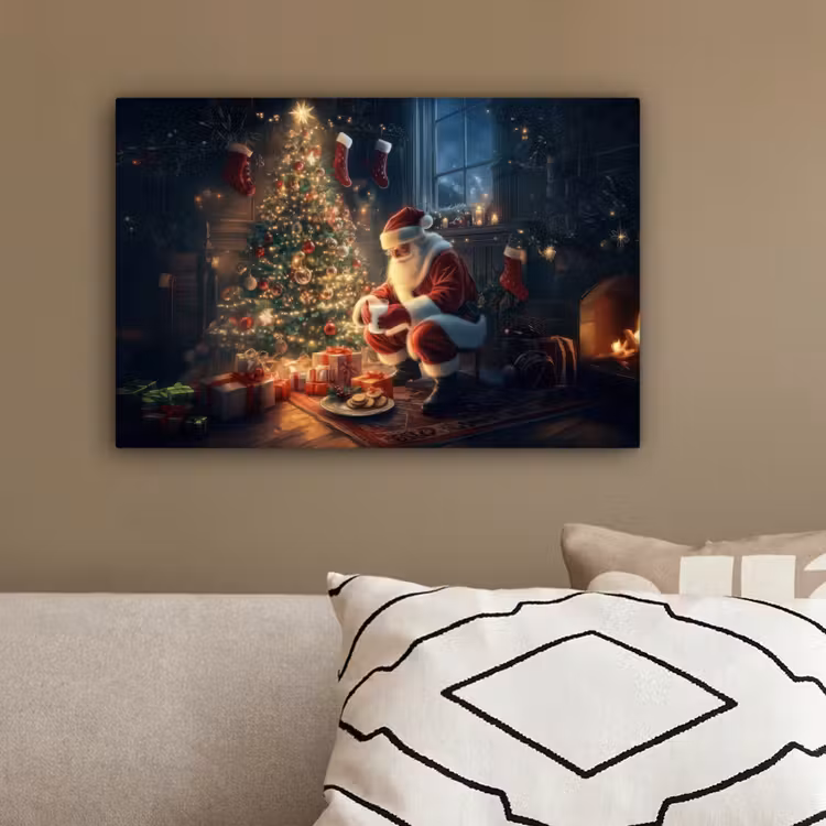 Kerstman - Haard - Donker canvas 2cm klein -sfeer3