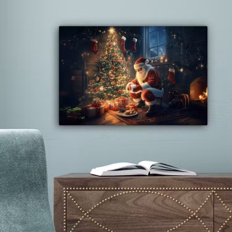 Kerstman - Haard - Donker canvas 2cm klein -sfeer4