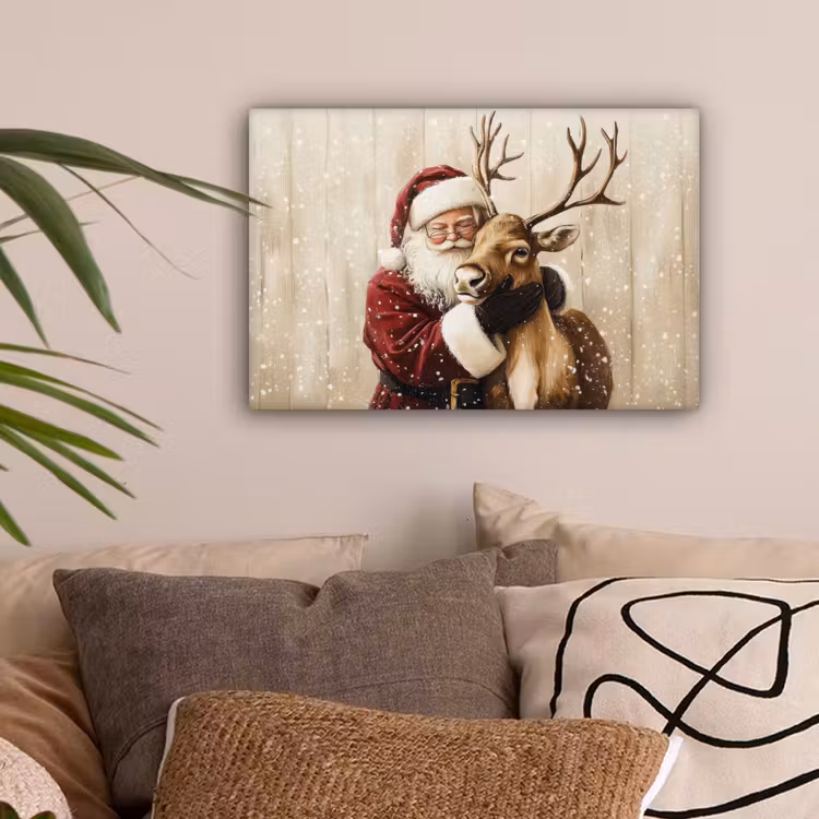 Kerstman - Rendier - Sneeuw - Kleurrijk canvas 2cm klein -sfeer1