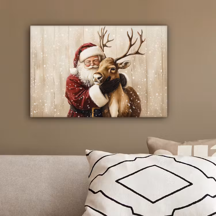 Kerstman - Rendier - Sneeuw - Kleurrijk canvas 2cm klein -sfeer3