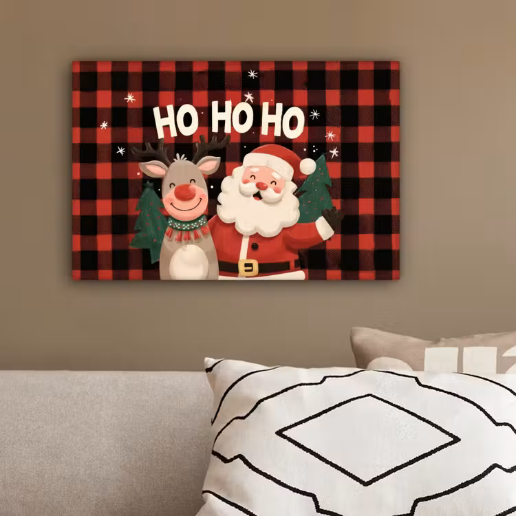Kerstman - Rendier - Tekst - Rood - Zwart canvas 2cm klein -sfeer3