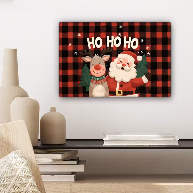 Kerstman - Rendier - Tekst - Rood - Zwart canvas 2cm klein -sfeer6