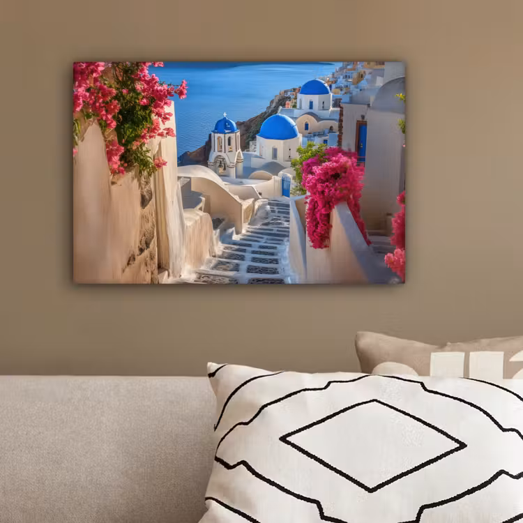 Santorini - Bloemen - Griekenland canvas 2cm klein -sfeer3