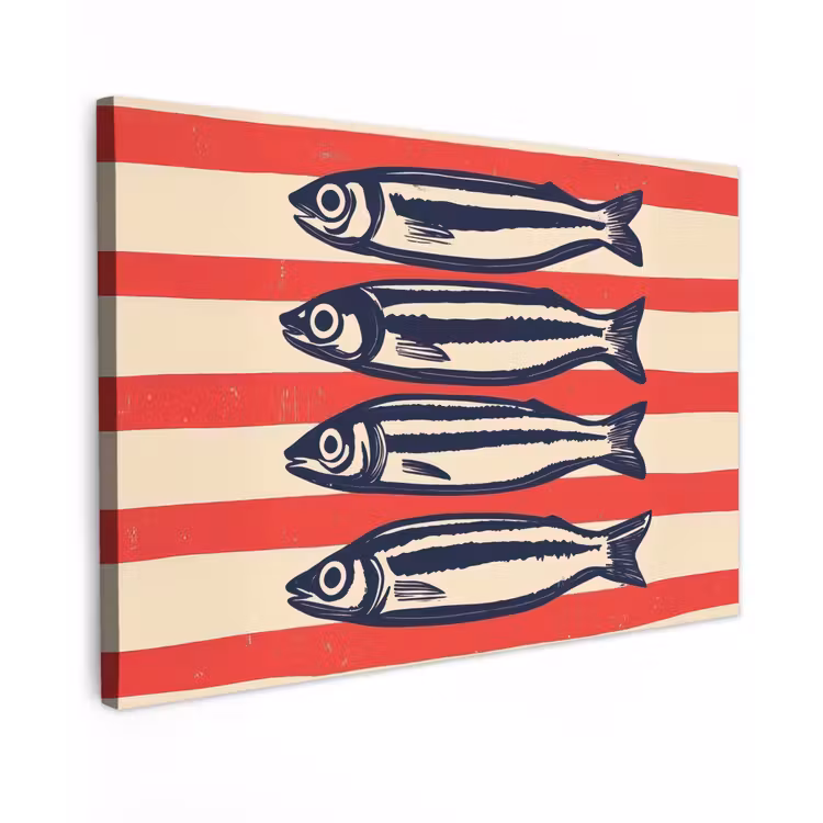 Sardines - Rood en beige strepen canvas 2cm klein -z3d