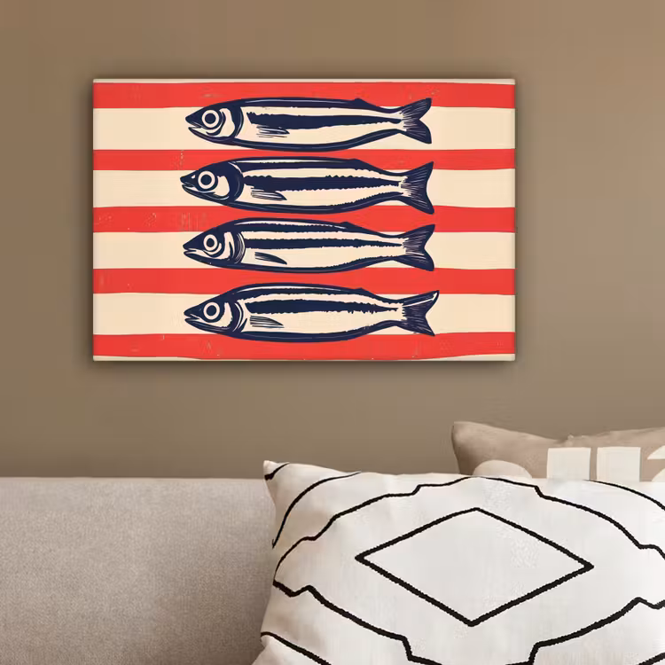 Sardines - Rood en beige strepen canvas 2cm klein -sfeer3