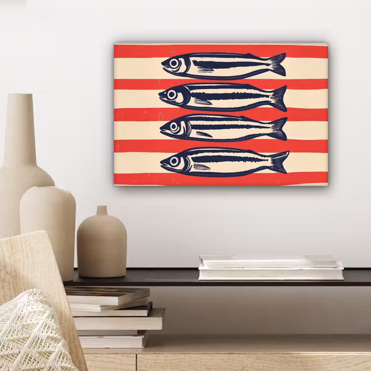 Sardines - Rood en beige strepen canvas 2cm klein -sfeer6