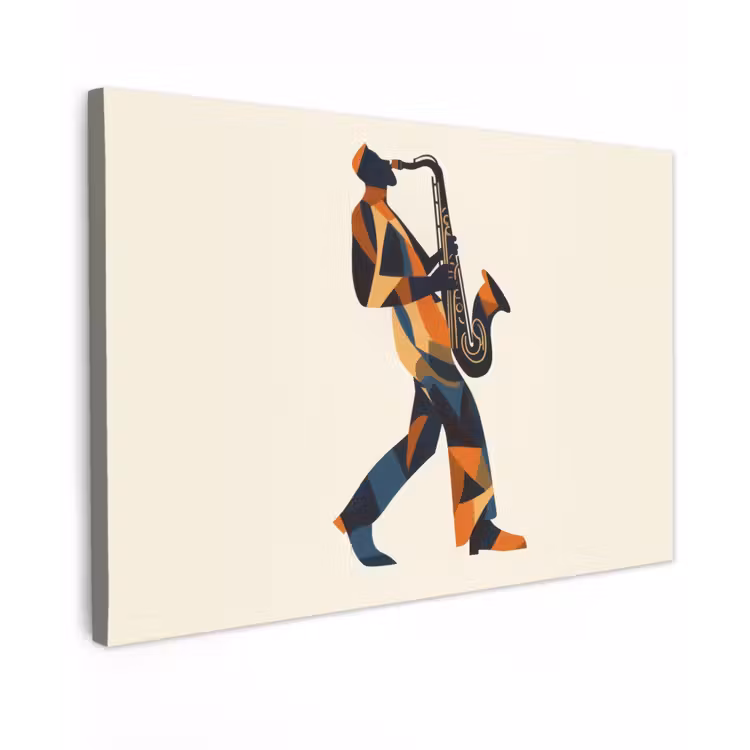 Saxofoon - Abstract - Persoon - Blauw canvas 2cm klein -z3d