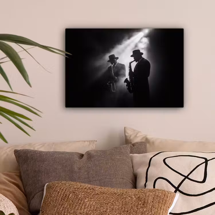 Saxofonisten - Hoeden - Rook - Licht canvas 2cm klein -sfeer1
