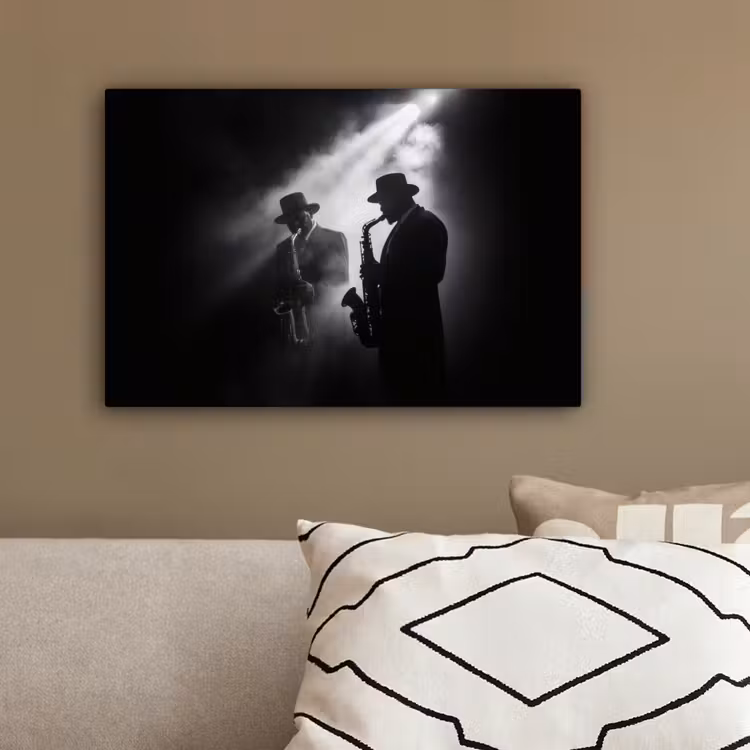 Saxofonisten - Hoeden - Rook - Licht canvas 2cm klein -sfeer3