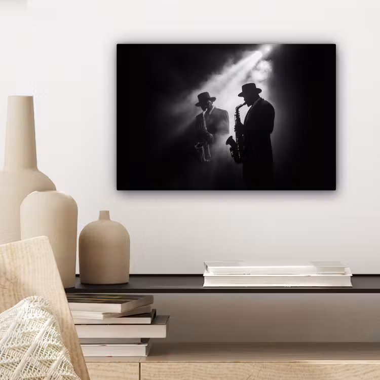 Saxofonisten - Hoeden - Rook - Licht canvas 2cm klein -sfeer6
