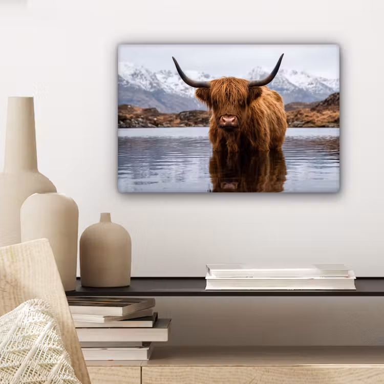 Schotse hooglander - Bruin - Water canvas 2cm klein -sfeer6