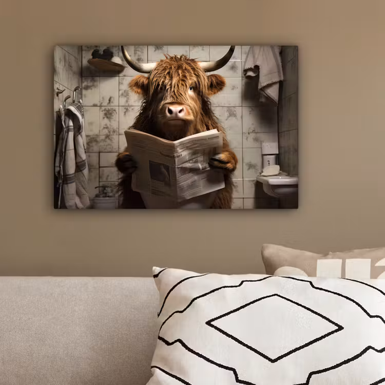 Schotse hooglander - Toilet - Krant - Badkamer canvas 2cm klein -sfeer3