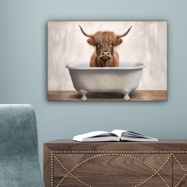 Schotse hooglander - Bad - Badkamer - Badkuip - Bruin - Horens canvas 2cm klein -sfeer4