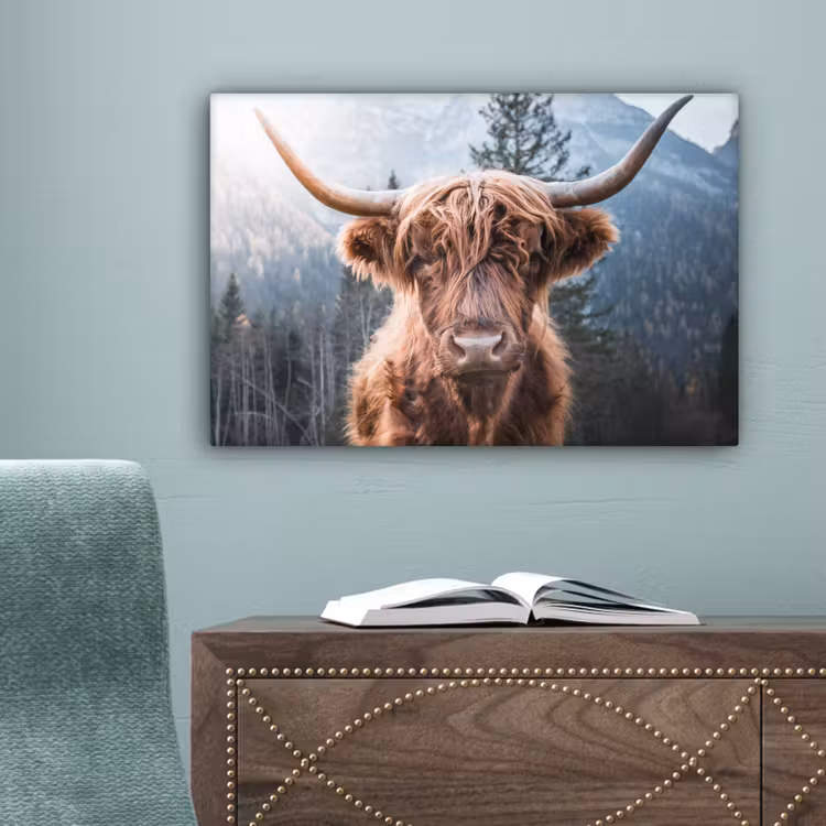 Schotse hooglander - Koe - Dieren - Berg - Natuur canvas 2cm klein -sfeer4