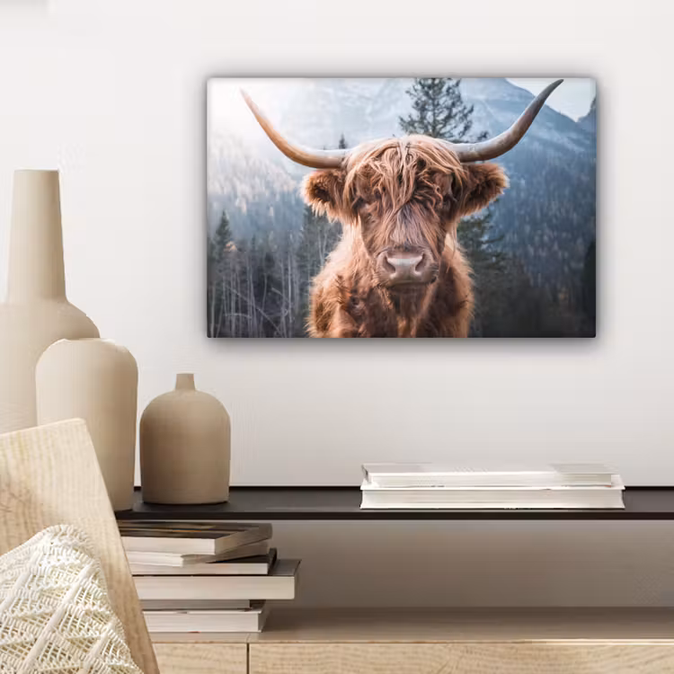 Schotse hooglander - Koe - Dieren - Berg - Natuur canvas 2cm klein -sfeer6