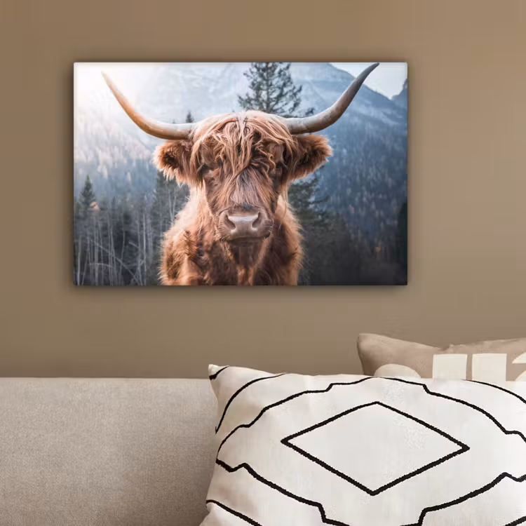 Schotse hooglander - Koe - Dieren - Berg - Natuur canvas 2cm klein -sfeer3