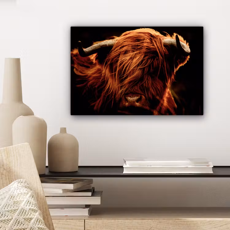 Schotse hooglander - Koe - Hoorns - Portret - Dieren canvas 2cm klein -sfeer6