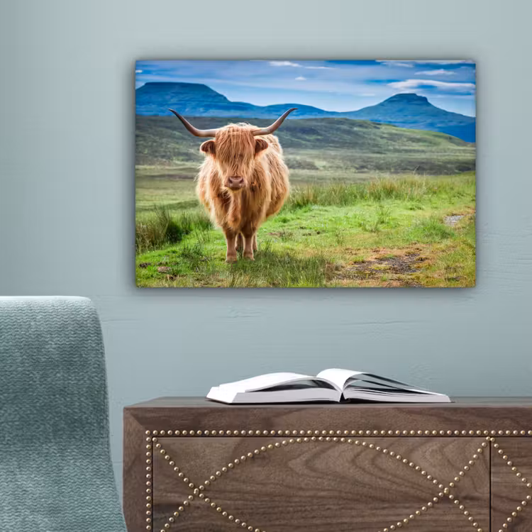 Schotse hooglander - Koe - Natuur - Berg - Gras canvas 2cm klein -sfeer4