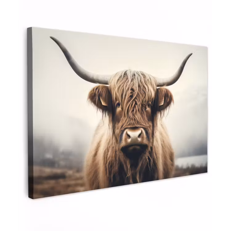 Schotse hooglander - Hoorns - Landschap canvas 2cm klein -z3d