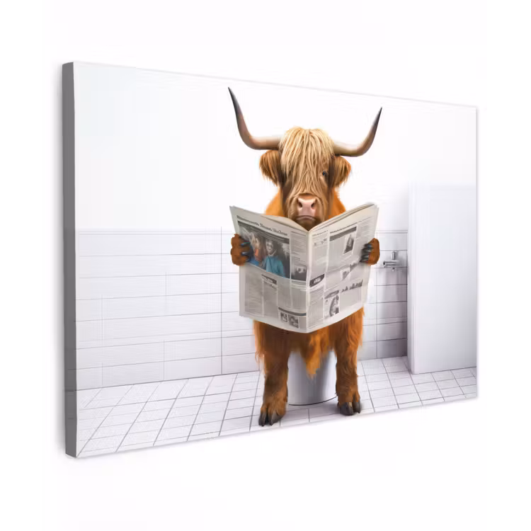 Schotse hooglander - Krant - Toilet - WC - Wit - Koe canvas 2cm klein -z3d