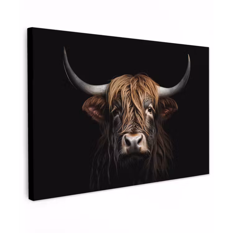 Schotse hooglander - Portret - Zwart - Dier canvas 2cm klein -z3d