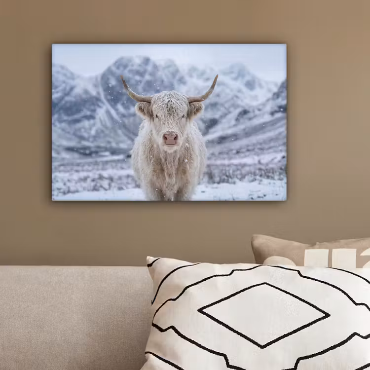 Schotse Hooglander - Sneeuw - Bergen - Winter canvas 2cm klein -sfeer3