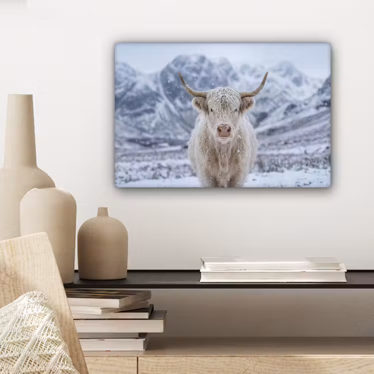 Schotse Hooglander - Sneeuw - Bergen - Winter canvas 2cm klein -sfeer6