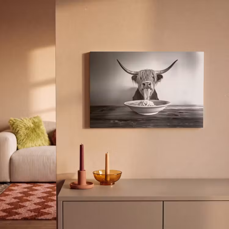 Schotse Hooglander - Spaghetti - Dieren - Zwart wit canvas 2cm klein -sfeer1