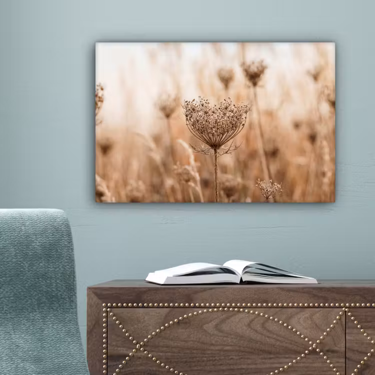 Schermbloem - Droogbloem - Winter - Beige - Minimalistisch canvas 2cm klein -sfeer4