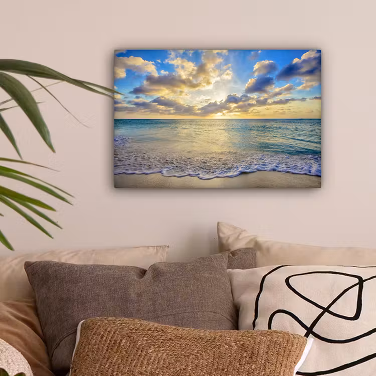 Zee - Strand - Wolken - Zon canvas 2cm klein -sfeer1