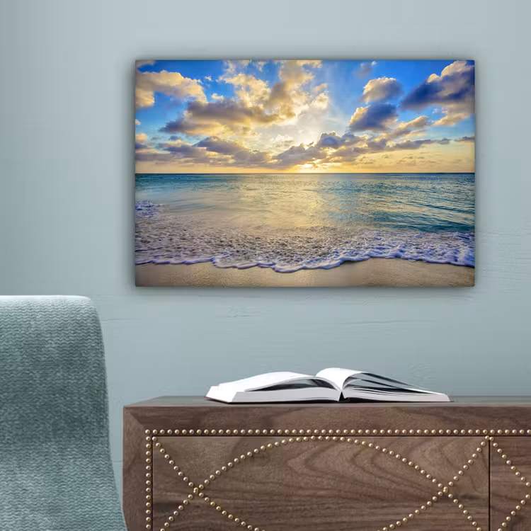 Zee - Strand - Wolken - Zon canvas 2cm klein -sfeer4