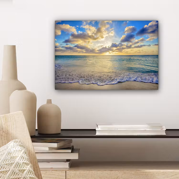 Zee - Strand - Wolken - Zon canvas 2cm klein -sfeer6