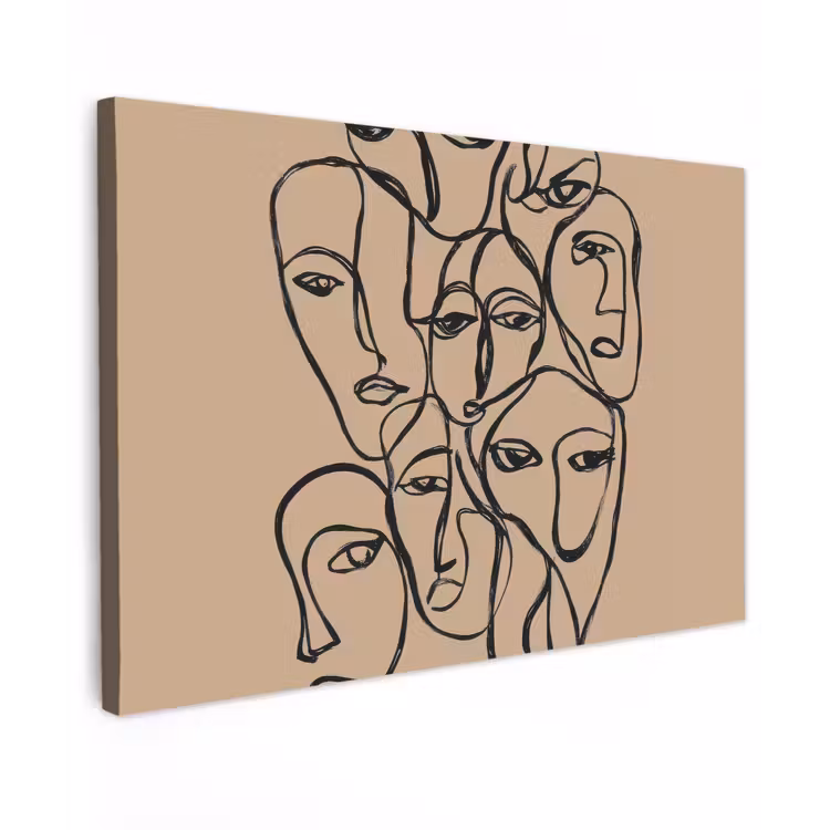 Gezichtenzee - Lijntekening - Abstract canvas 2cm klein -z3d