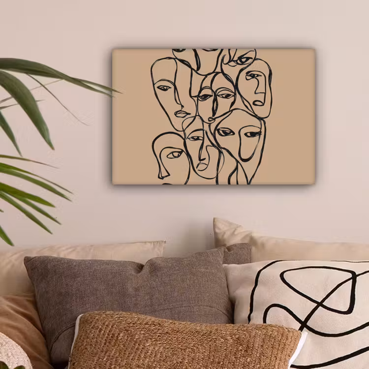 Gezichtenzee - Lijntekening - Abstract canvas 2cm klein -sfeer1